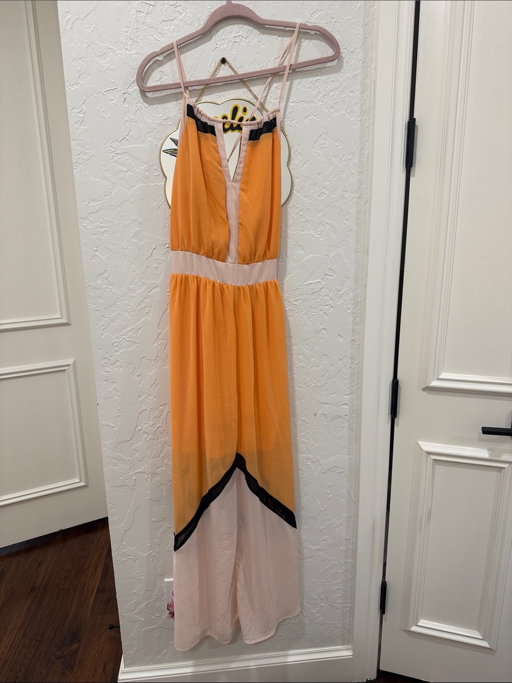 Orange and Pink Colorblock Maxi Dress